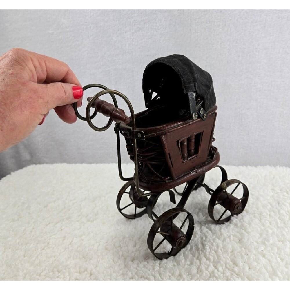 VTG Antique Miniature Baby Stroller Pram 8" High Victorian Gothic Decor Carriage
